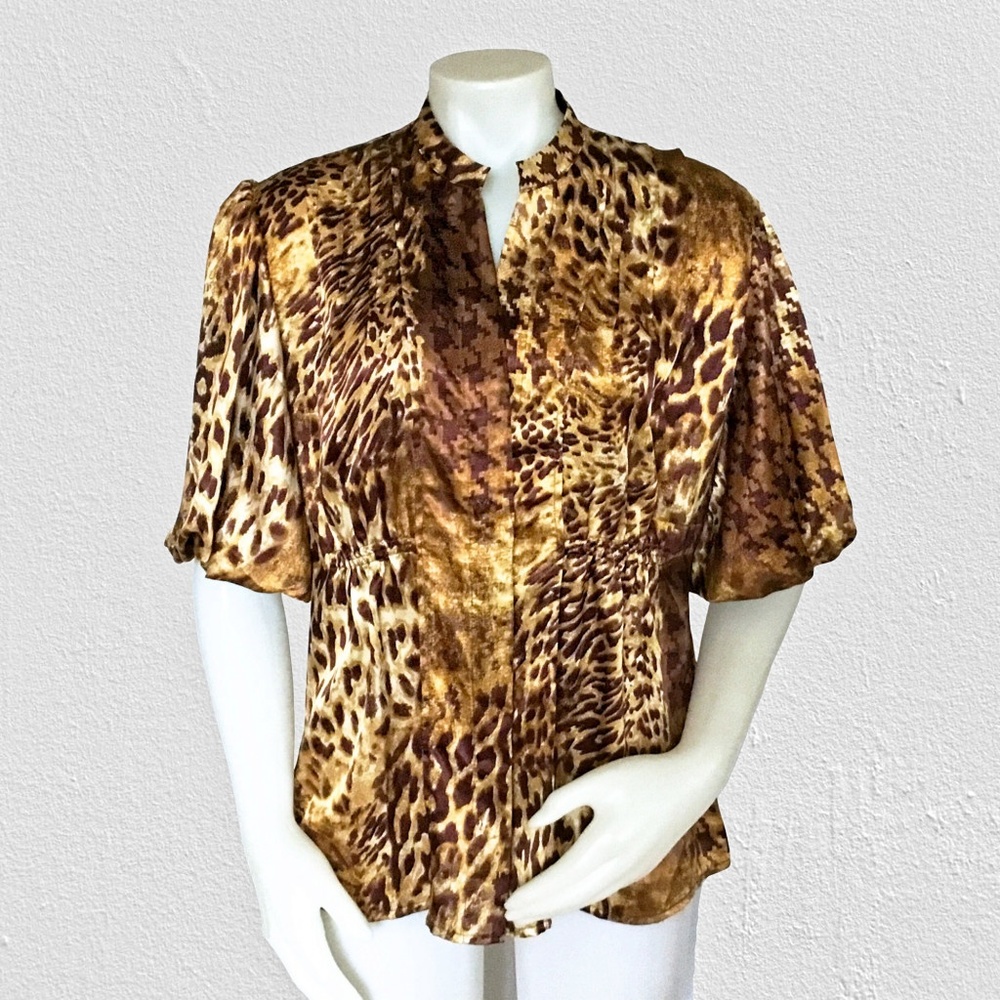 Lapis Animal Print Gold Blouse Sz XL